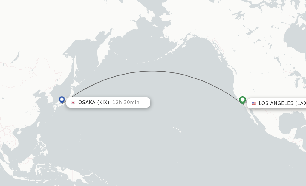 Flights from Los Angeles to Osaka route map