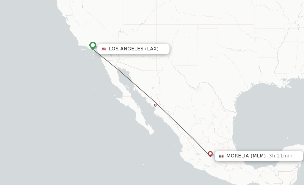 Flights from Los Angeles to Morelia route map