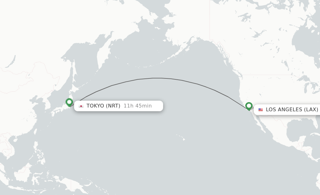 Flights from Los Angeles to Tokyo route map