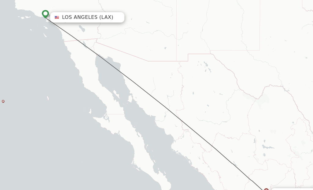 Flights from Los Angeles to Zacatecas route map