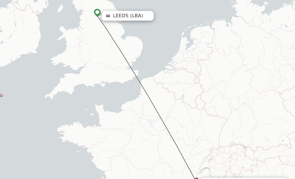 Flights from Leeds to Chambery route map