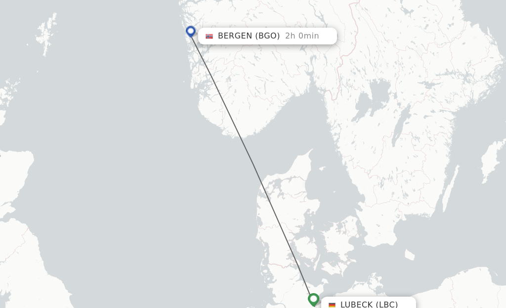 Flights from Hamburg to Bergen route map