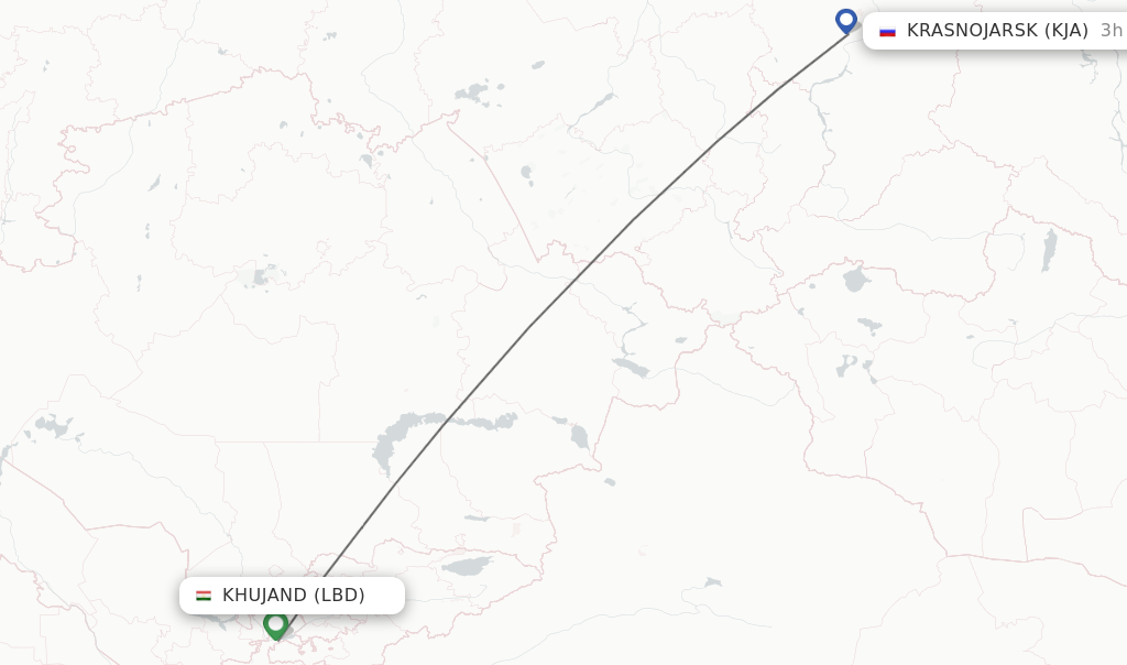 Flights from Khujand to Krasnojarsk route map