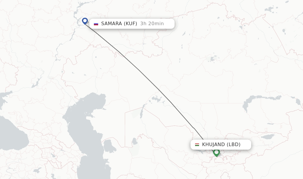 Flights from Khujand to Samara route map