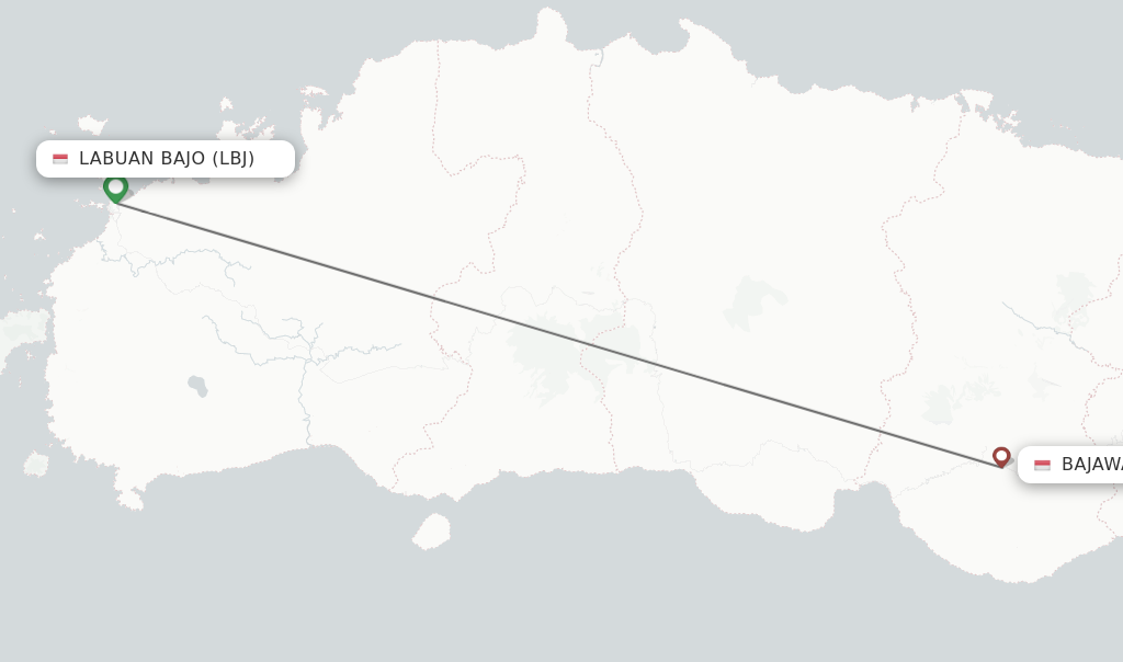 Flights from Labuan Bajo to Bajawa route map