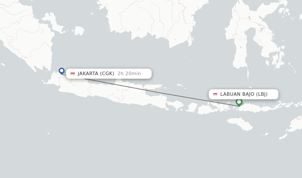 Flights from Labuan Bajo to Jakarta route map