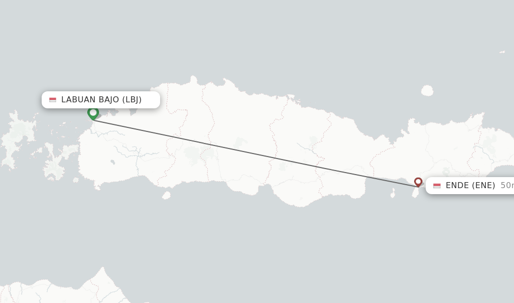 Flights from Labuan Bajo to Ende route map