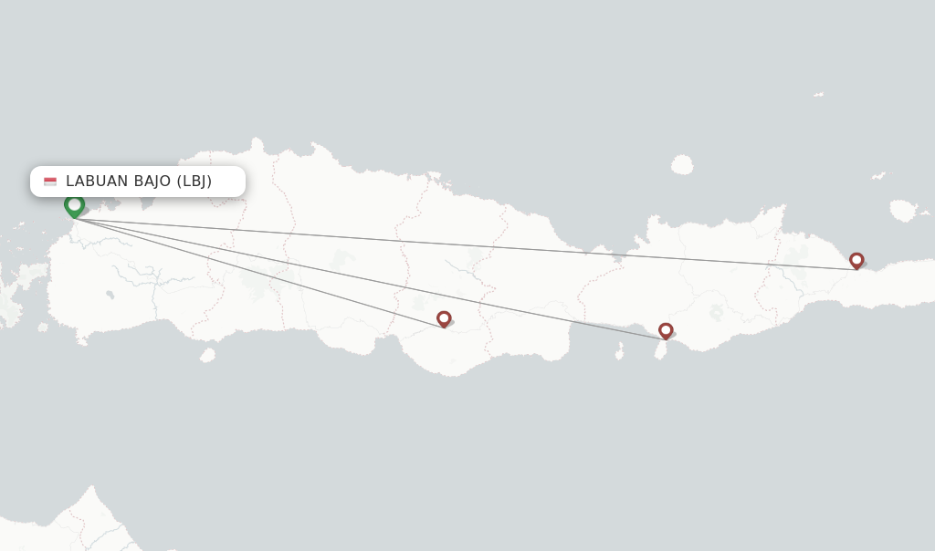 Route map with flights from Labuan Bajo with Wings Air