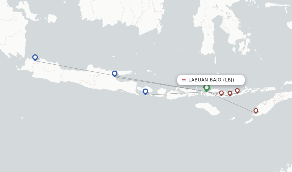 Flights from Labuan Bajo to Surabaya route map