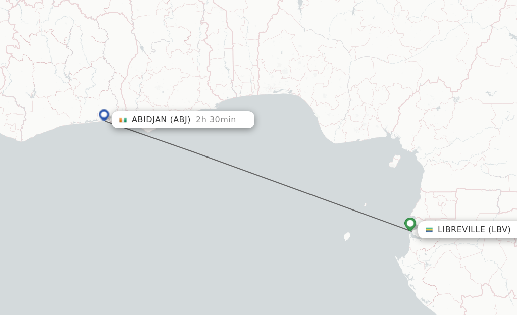 Flights from Libreville to Abidjan route map