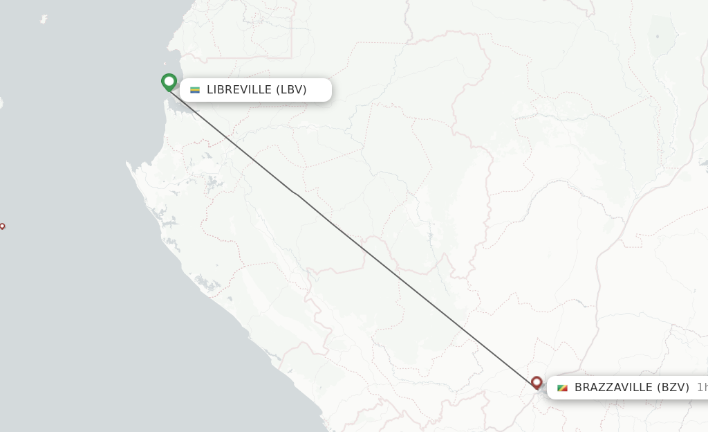 Flights from Libreville to Brazzaville route map