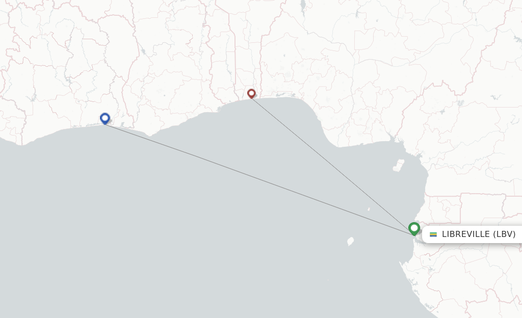 Route map with flights from Libreville with Air Cote DIvoire