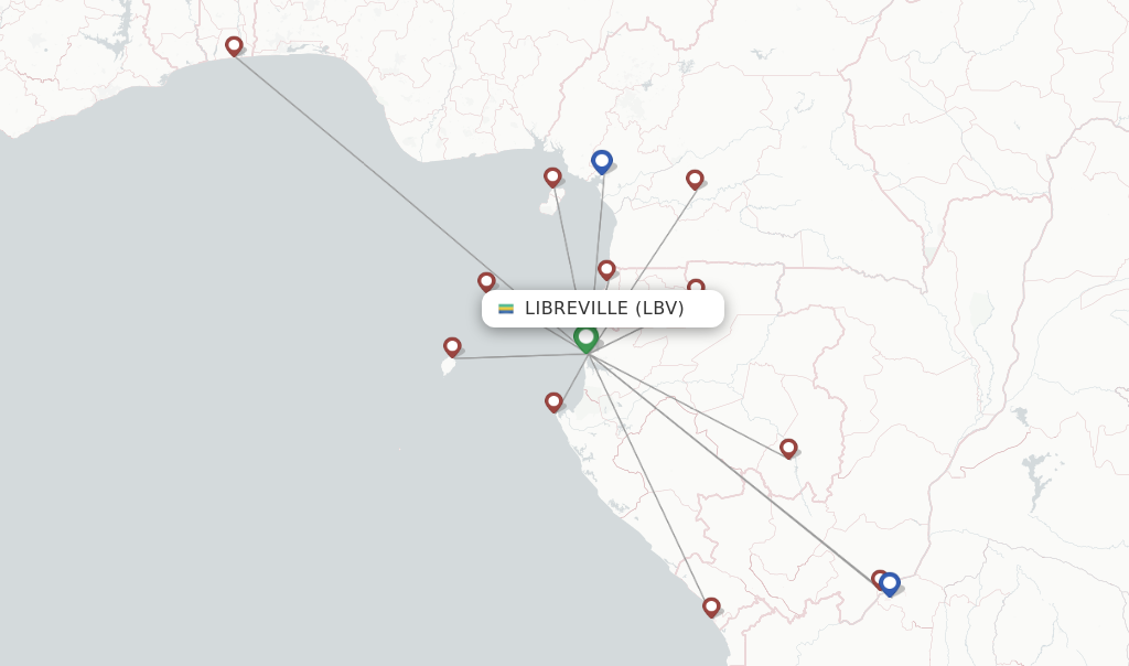 Route map with flights from Libreville with Afrijet