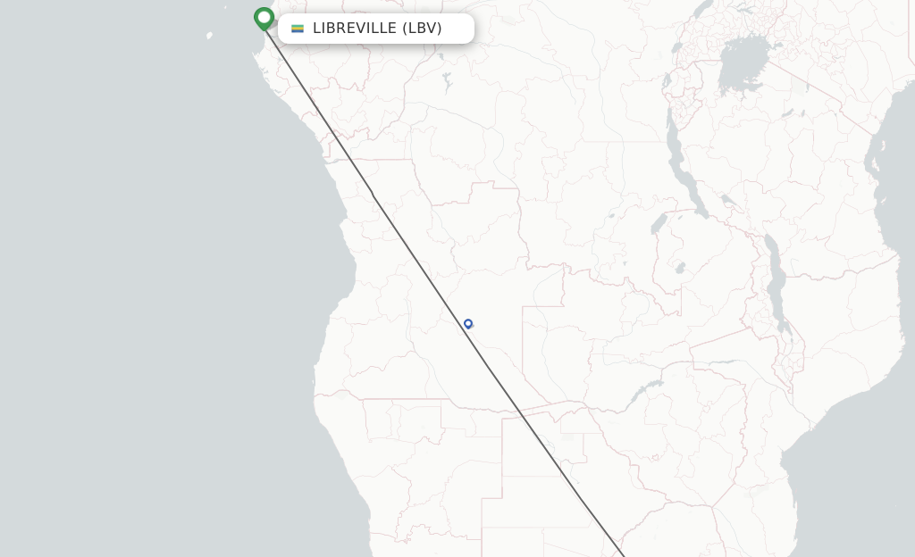 Flights from Libreville to Johannesburg route map