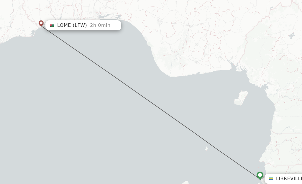 Flights from Libreville to Lome route map
