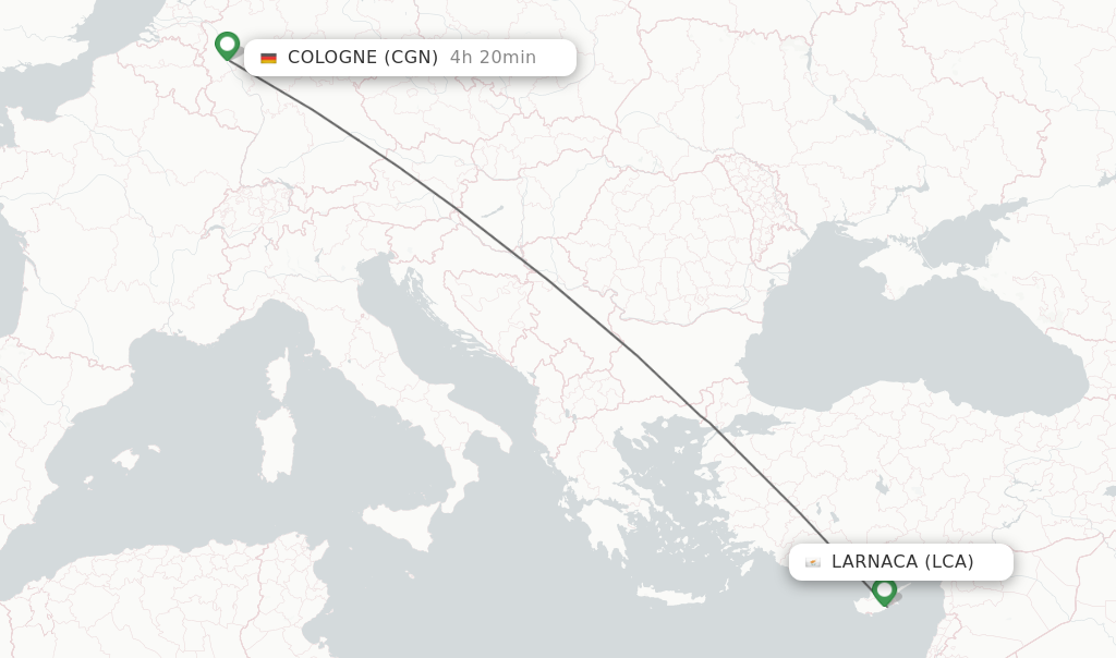 Flights from Larnaca to Cologne route map