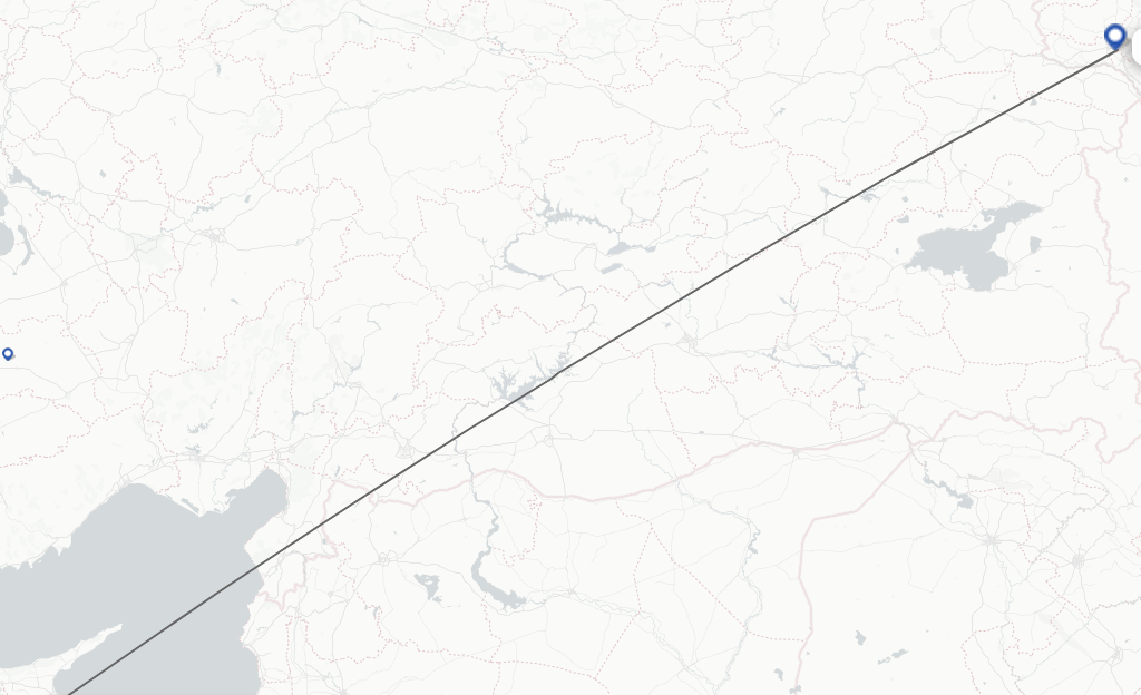 Flights from Larnaca to Yerevan route map