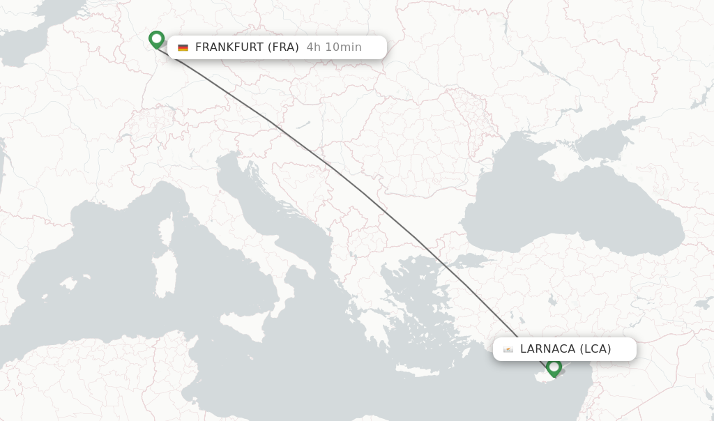 Flights from Larnaca to Frankfurt route map