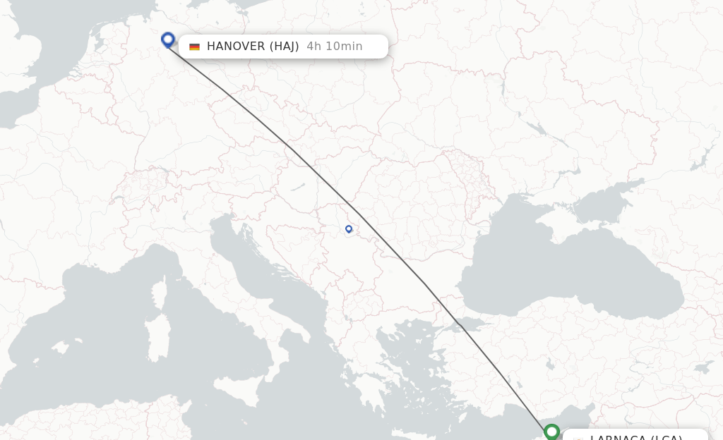 Flights from Larnaca to Hanover route map