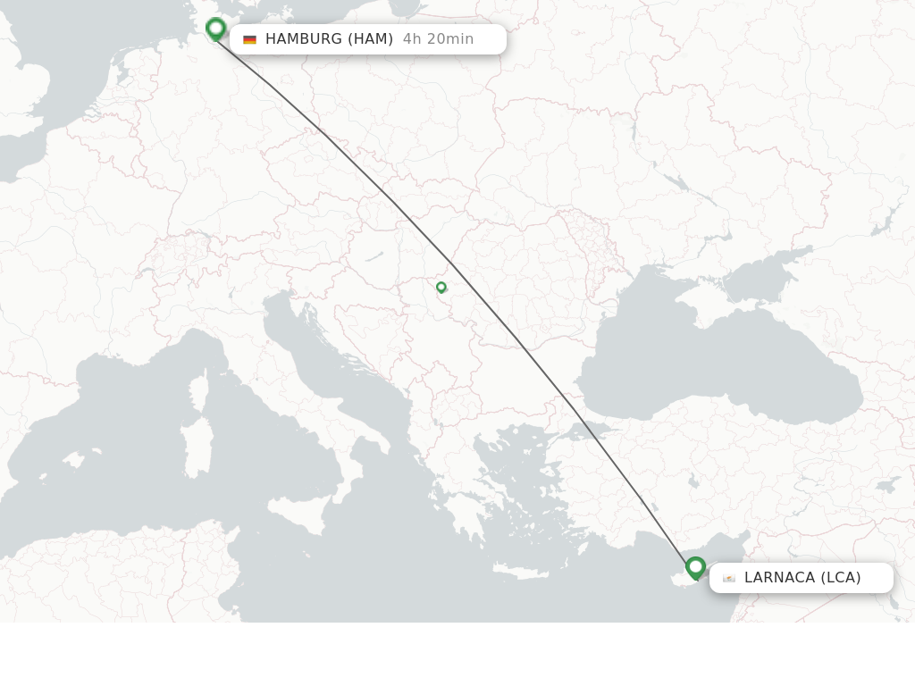 Flights from Larnaca to Hamburg route map