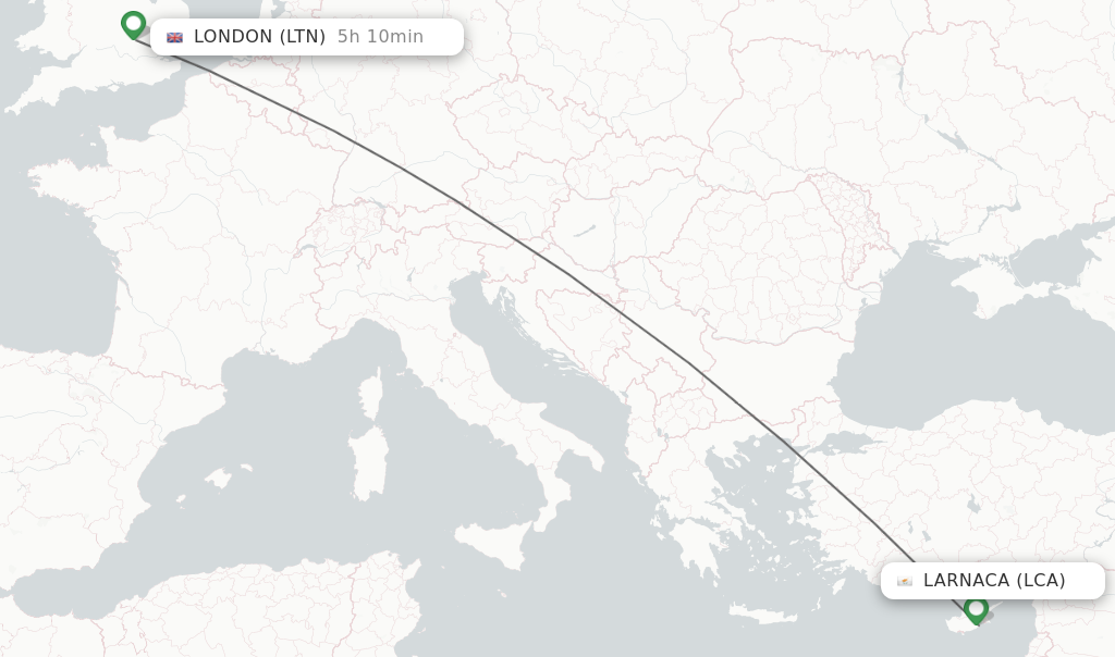 Flights from Larnaca to London route map
