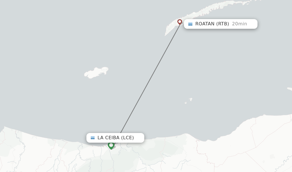 Flights from La Ceiba to Roatan route map