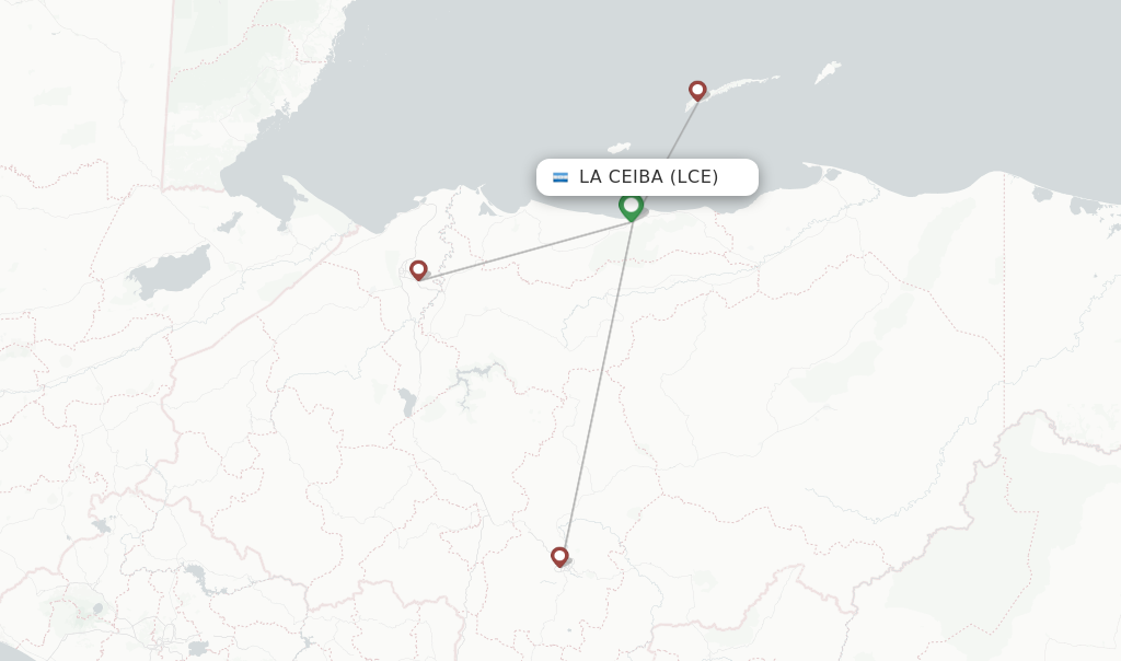 Route map with flights from La Ceiba with 