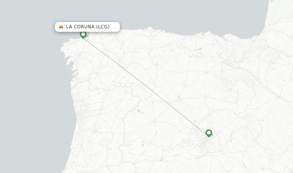 Route map with flights from La Coruna with Iberia