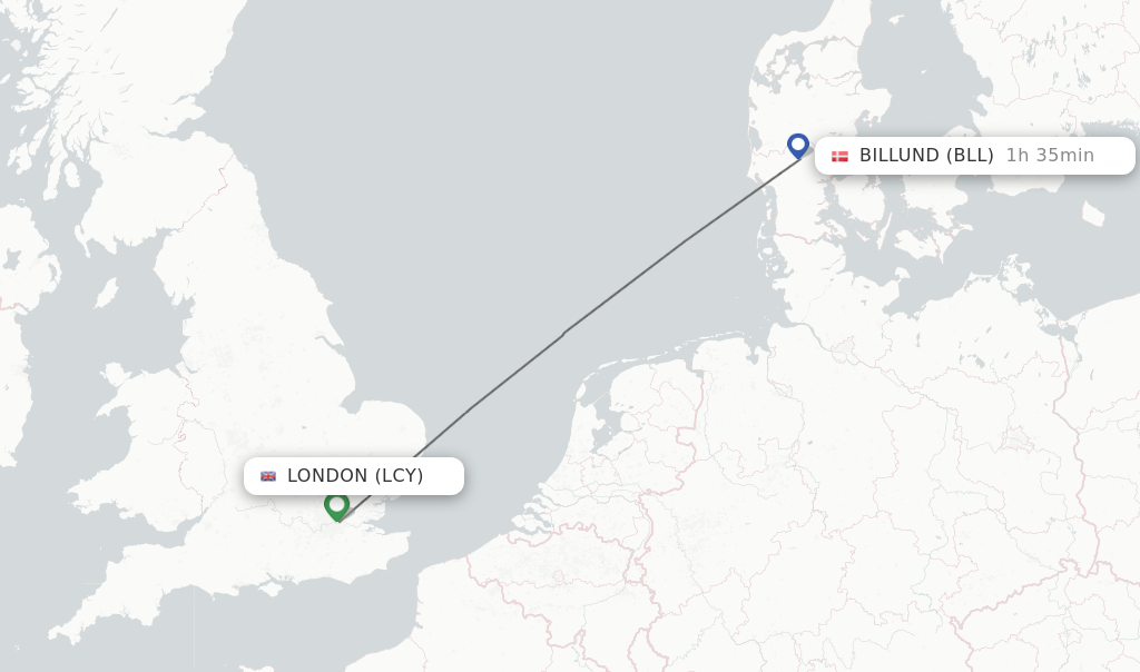 Flights from London to Billund route map