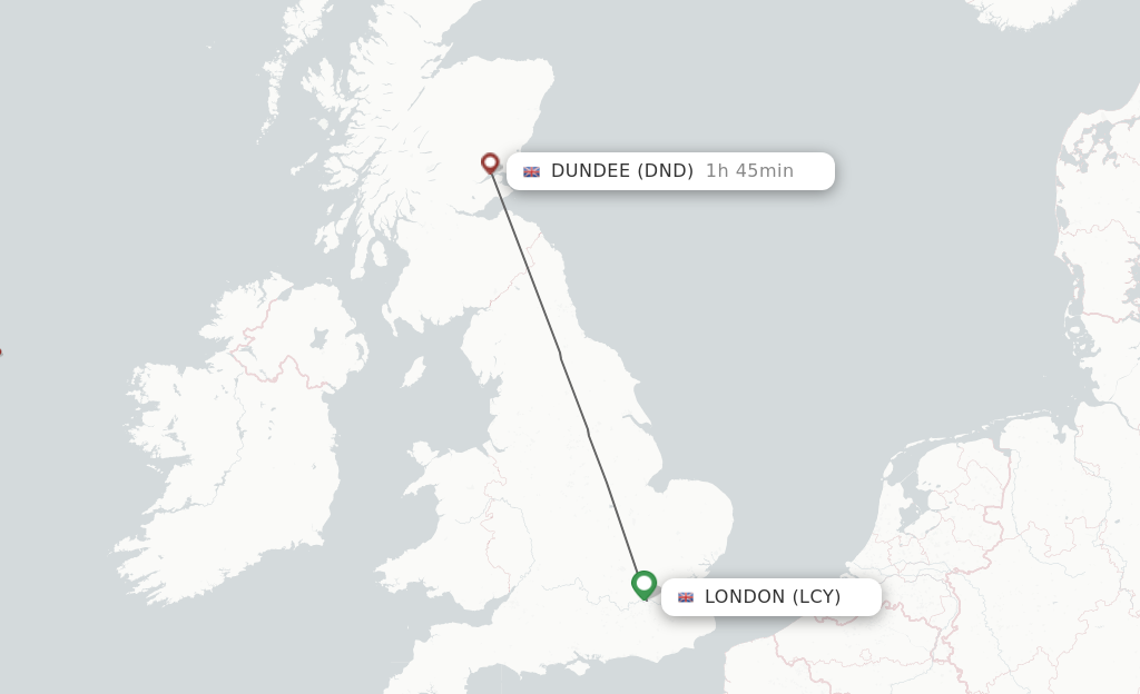 Flights from London to Dundee route map
