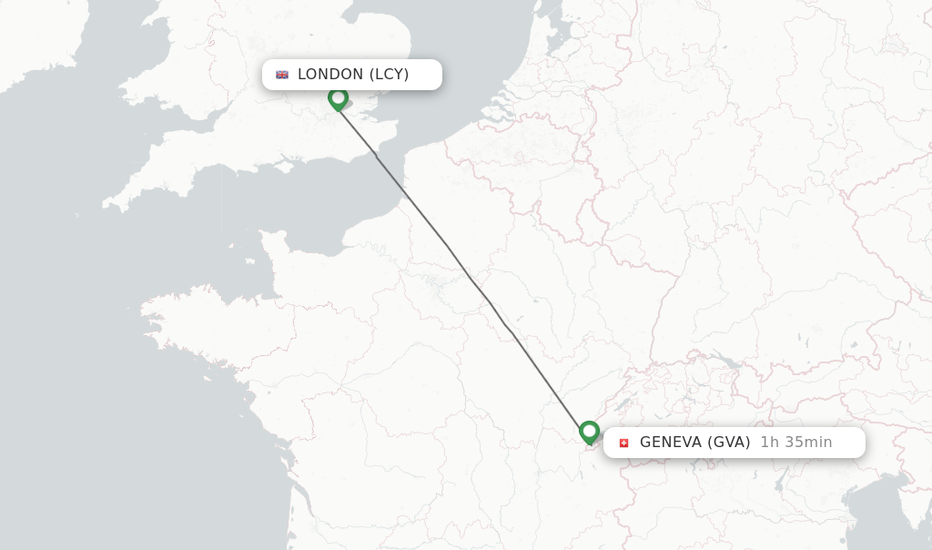 Flights from London to Geneva route map