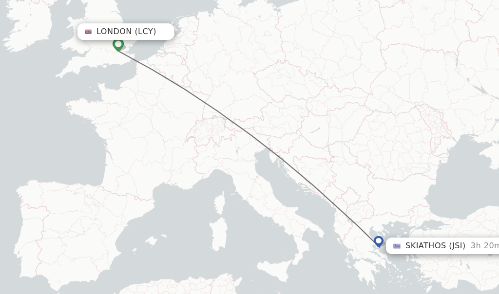 Flights from London to Skiathos route map