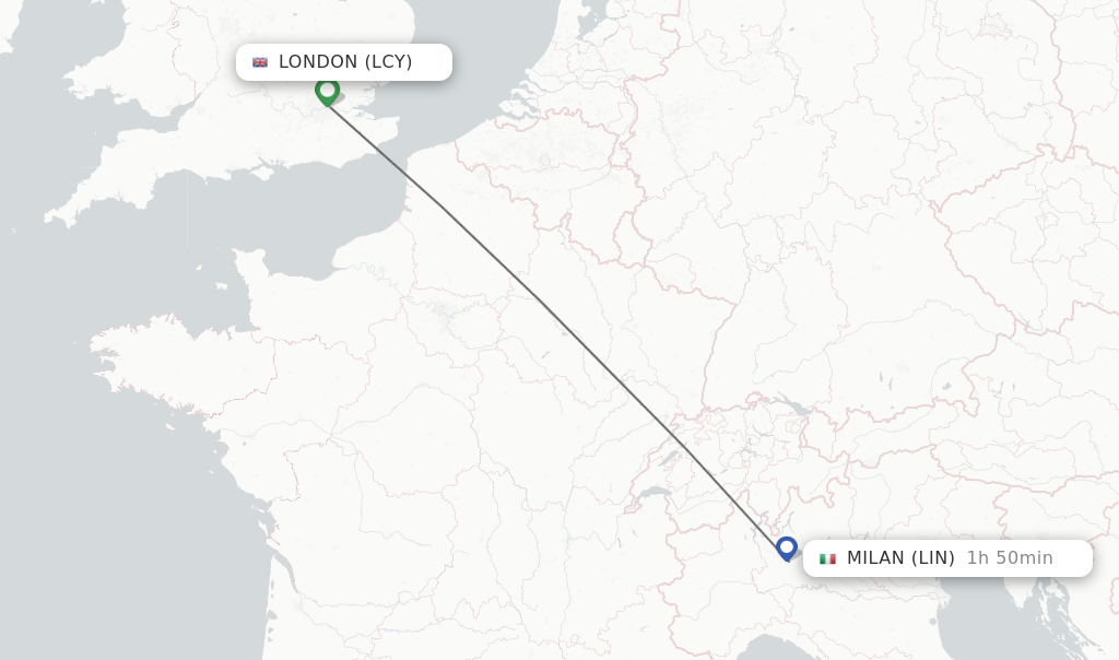 Flights from London to Milan route map