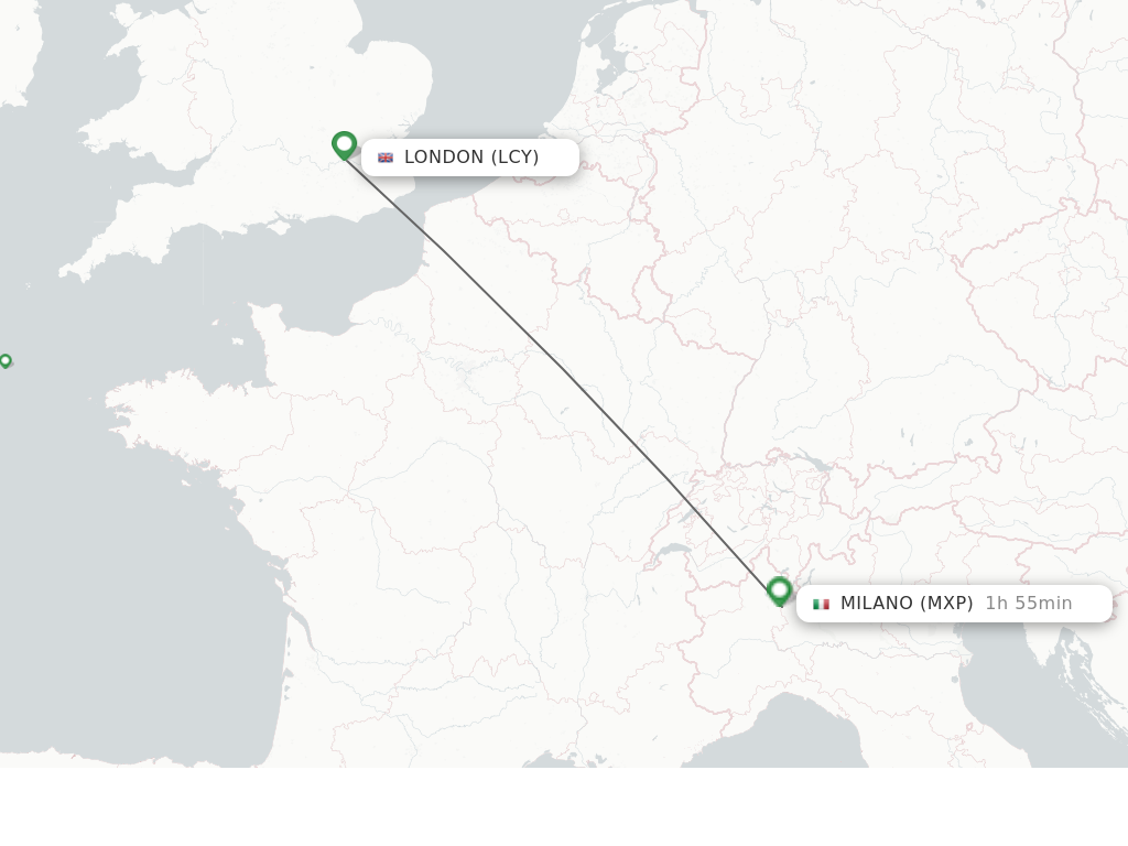 Flights from London to Milan route map