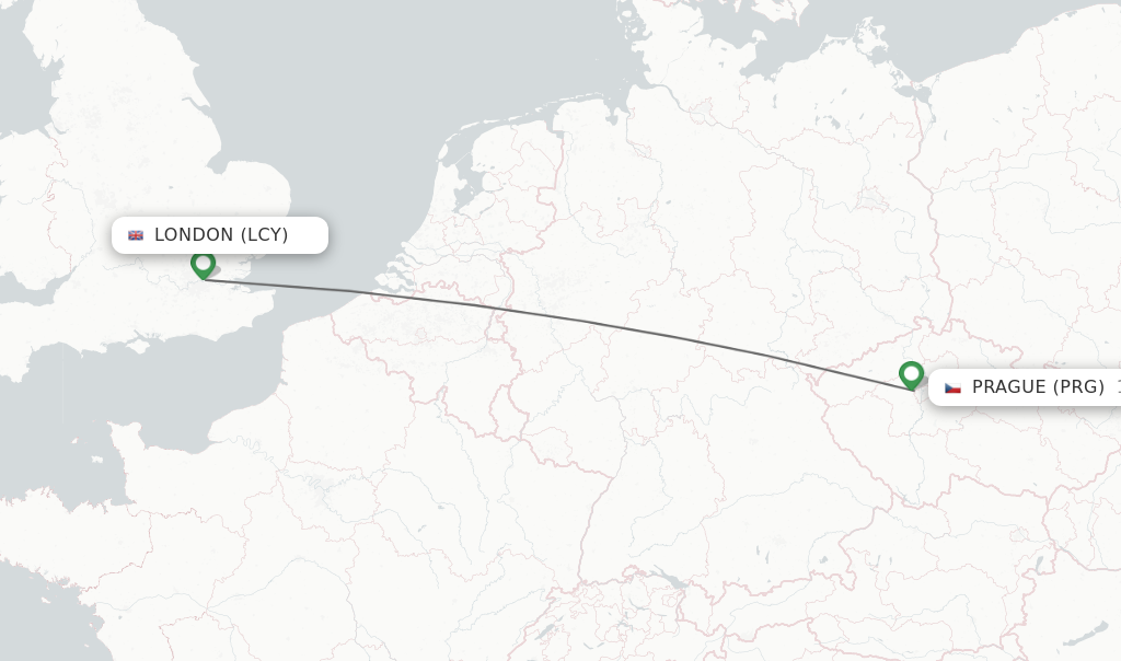 Flights from London to Prague route map