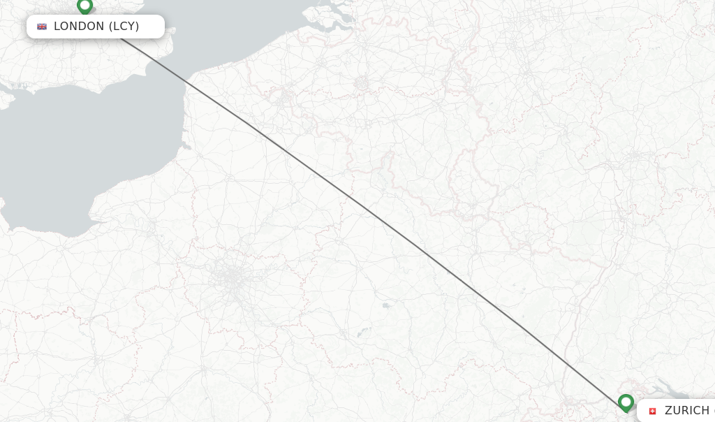 Flights from London to Zurich route map