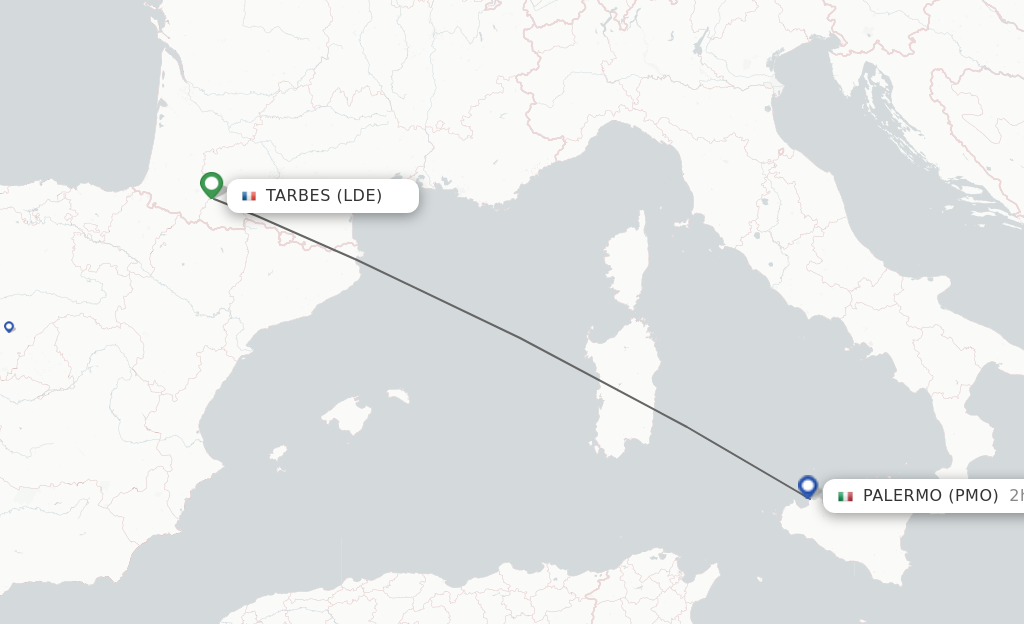 Flights from Lourdes to Palermo route map