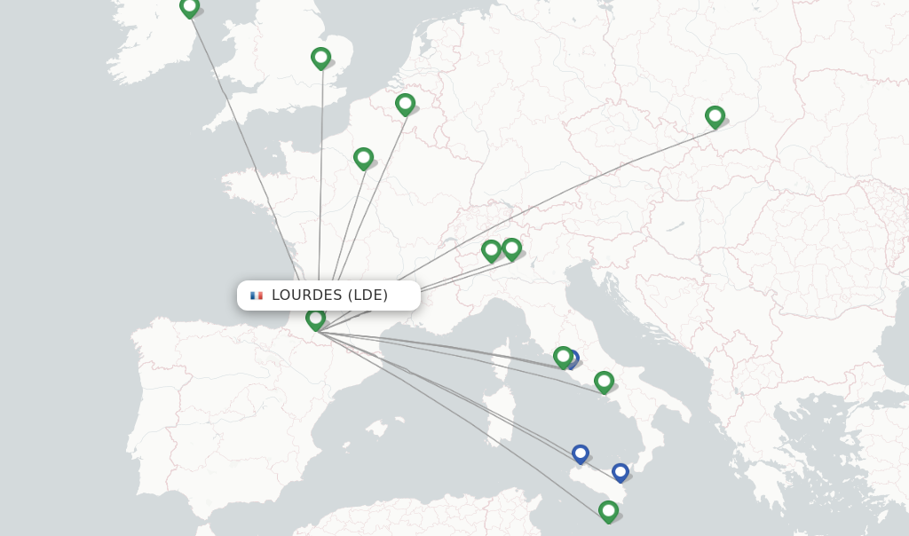 Flights from Lourdes to Lisbon route map