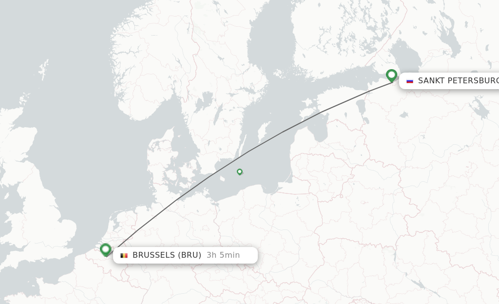 Flights from Saint Petersburg to Brussels route map