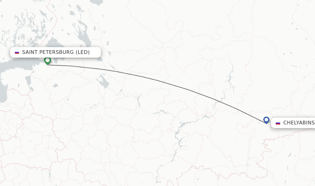 Flights from Saint Petersburg to Chelyabinsk route map