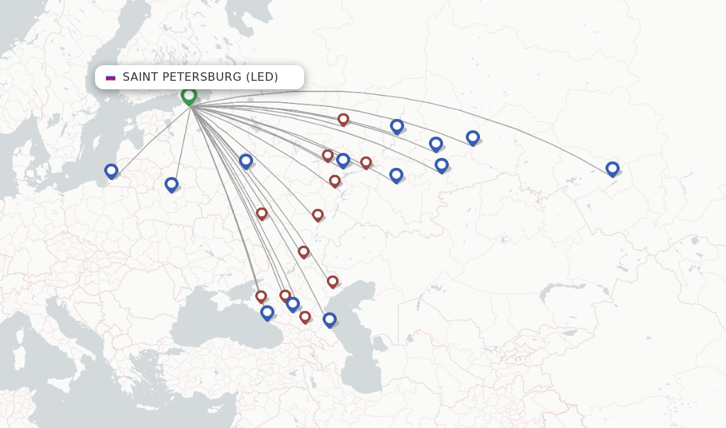 Route map with flights from Saint Petersburg with Pobeda