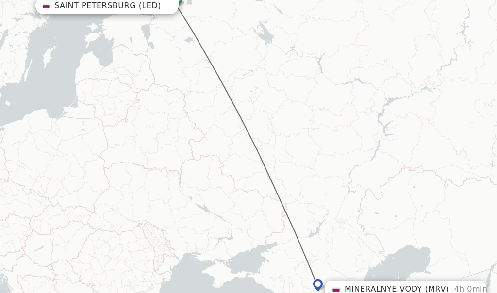Flights from Saint Petersburg to Mineralnye Vody route map