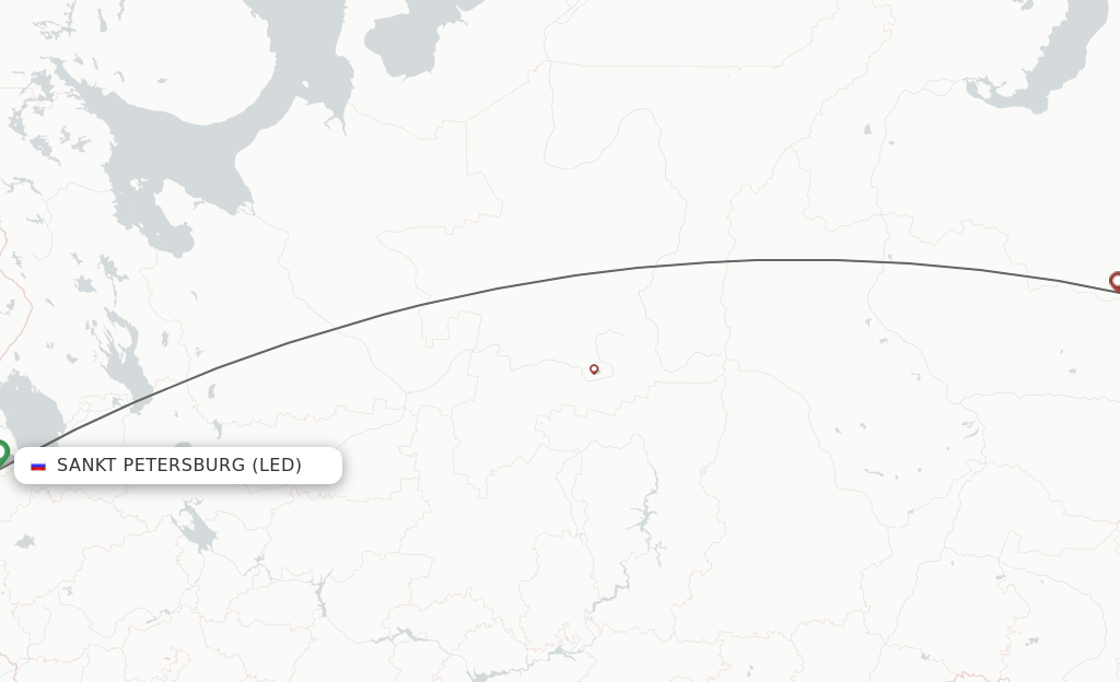 Flights from Saint Petersburg to Nojabrxsk route map
