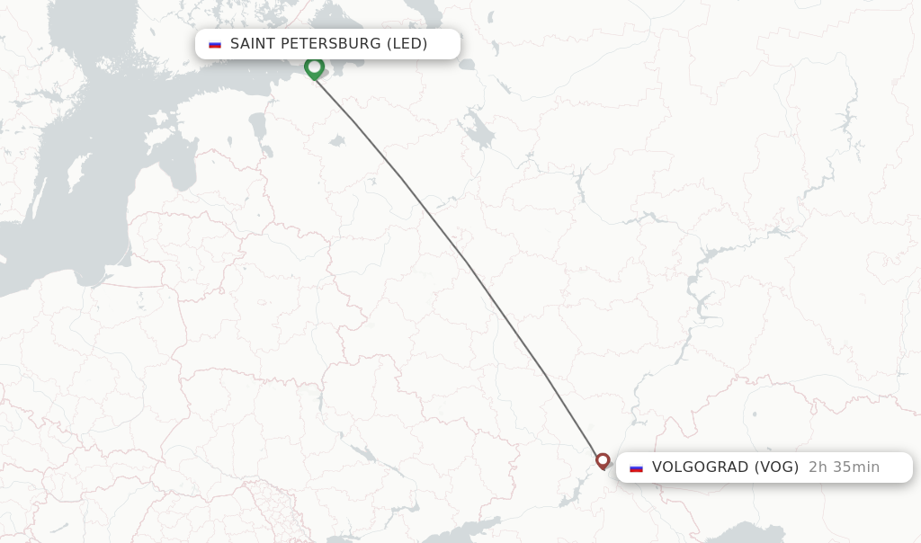 Flights from Saint Petersburg to Volgograd route map