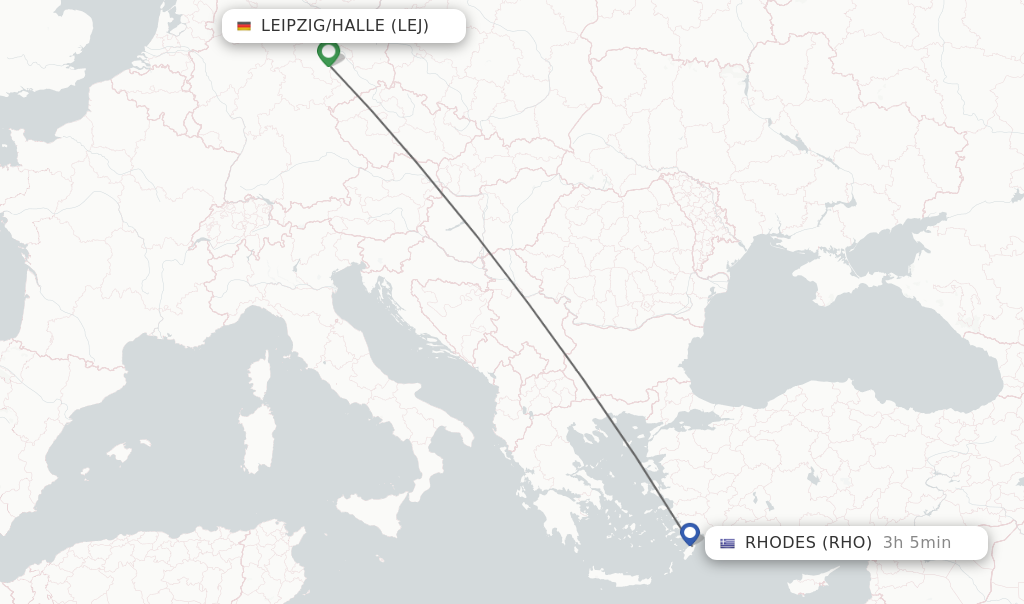 Flights from Leipzig/Halle to Rhodes route map