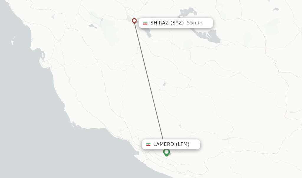 Flights from Lamerd to Shiraz route map