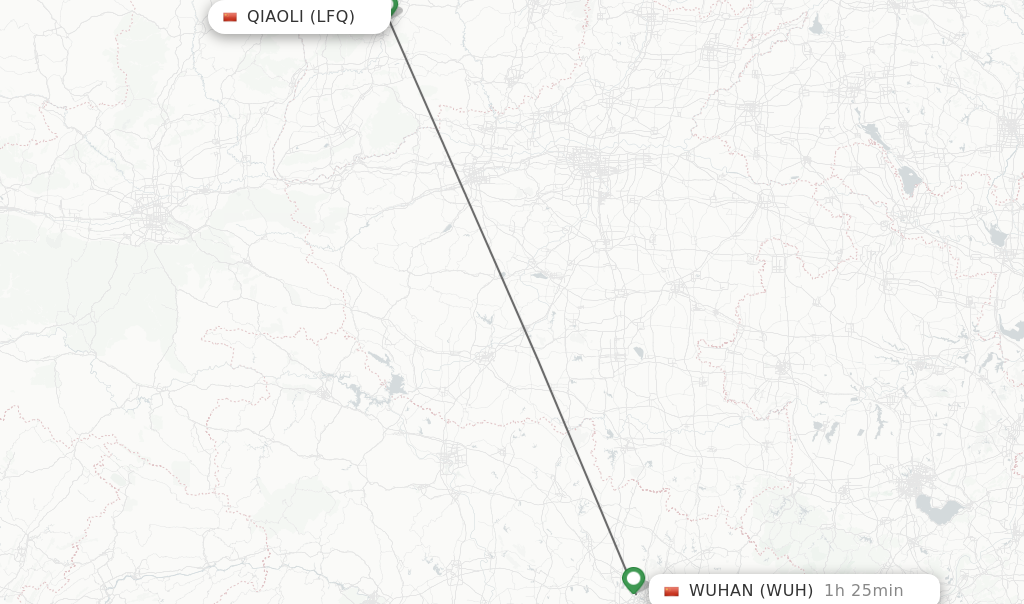 Flights from Qiaoli to Wuhan route map