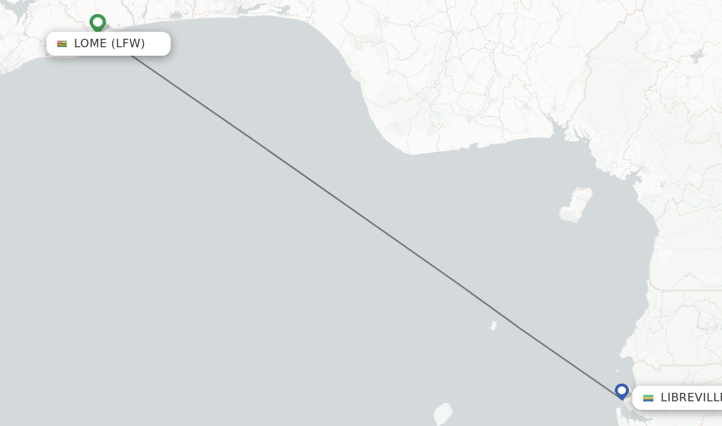 Flights from Lome to Libreville route map