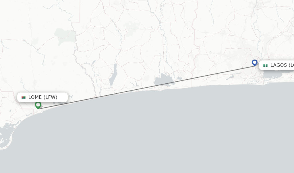 Flights from Lome to Lagos route map