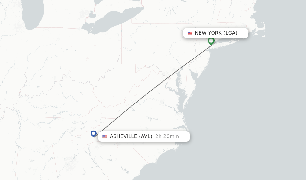 Flights from New York to Asheville route map